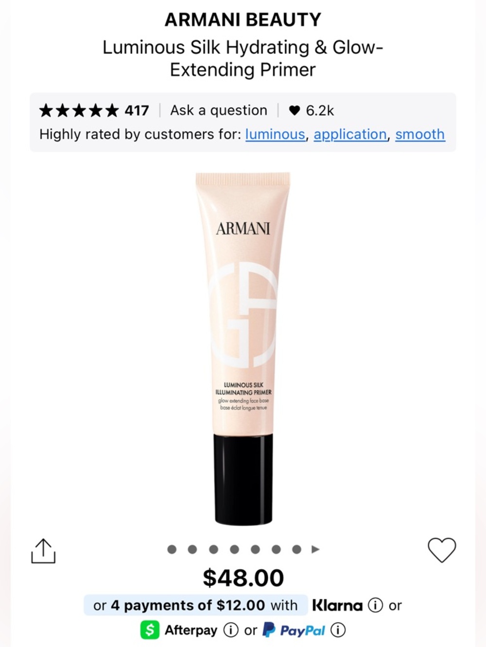 NiB! Giorgio Armani Luminous Silk Illuminating Primer Brand New in Box BB Glow